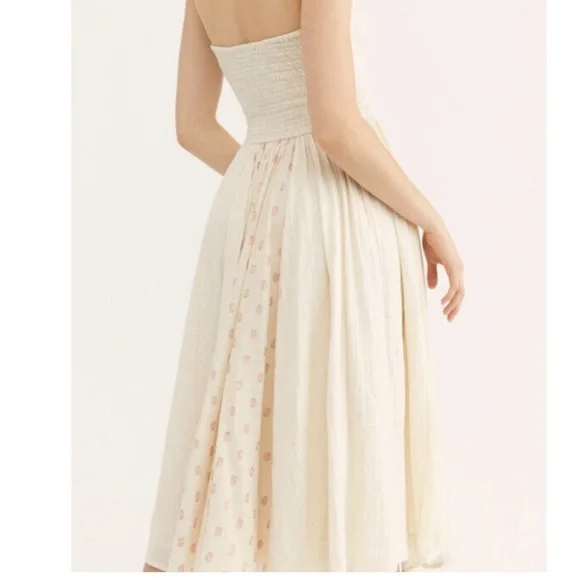 Free People AMANDA METALLIC LUREX STRIPE Strapless Cotton DRESS (M) in cream - Picture 4 of 12